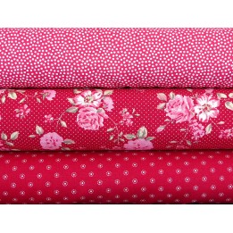 Stoffpaket Baumwolle Pünktchen Blumen Tupfen  rot rosa Punkte Rosen