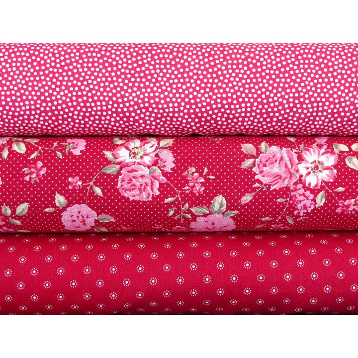 Stoffpaket Baumwolle Pünktchen Blumen Tupfen  rot rosa Punkte Rosen