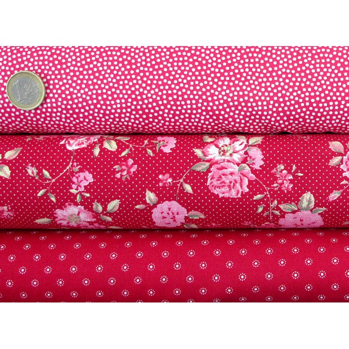 Stoffpaket Baumwolle Pünktchen Blumen Tupfen  rot rosa Punkte Rosen