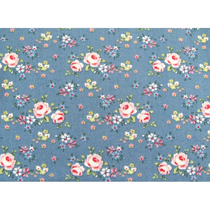 Tilda Stoff Rosen Blumen Röschen Baumwolle Quiltstoff blau Patchworkstoff