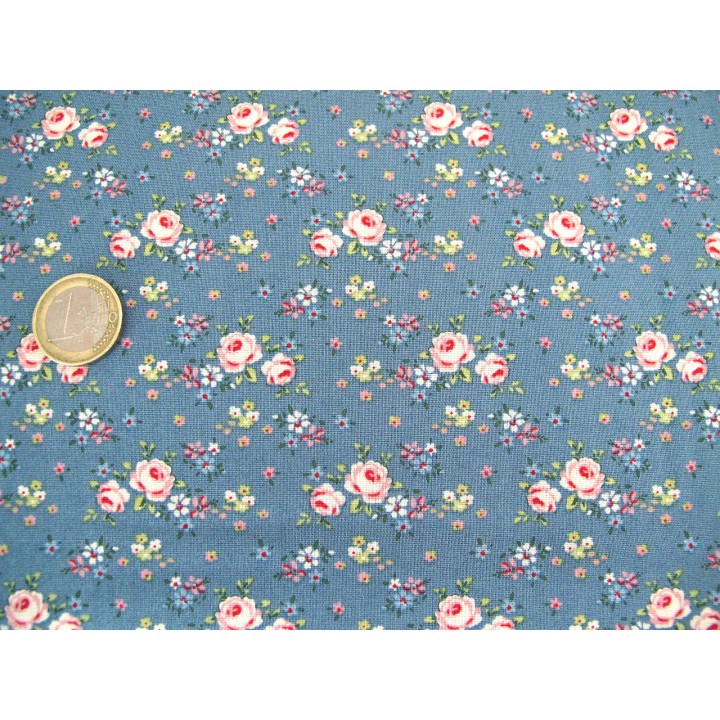 Tilda Stoff Rosen Blumen Röschen Baumwolle Quiltstoff blau Patchworkstoff