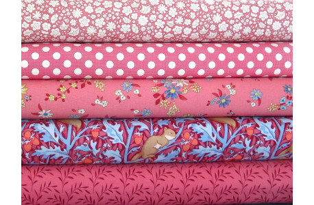 Tilda Stoffpaket Blumen rosa Baumwolle Patchwork Quiltstoffe Ranken Tiere Eichhörnchen 75038