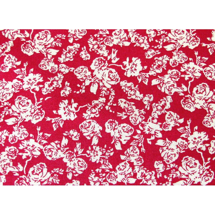 Baumwollstoff Rosen rot weiß Blumen Baumwolle