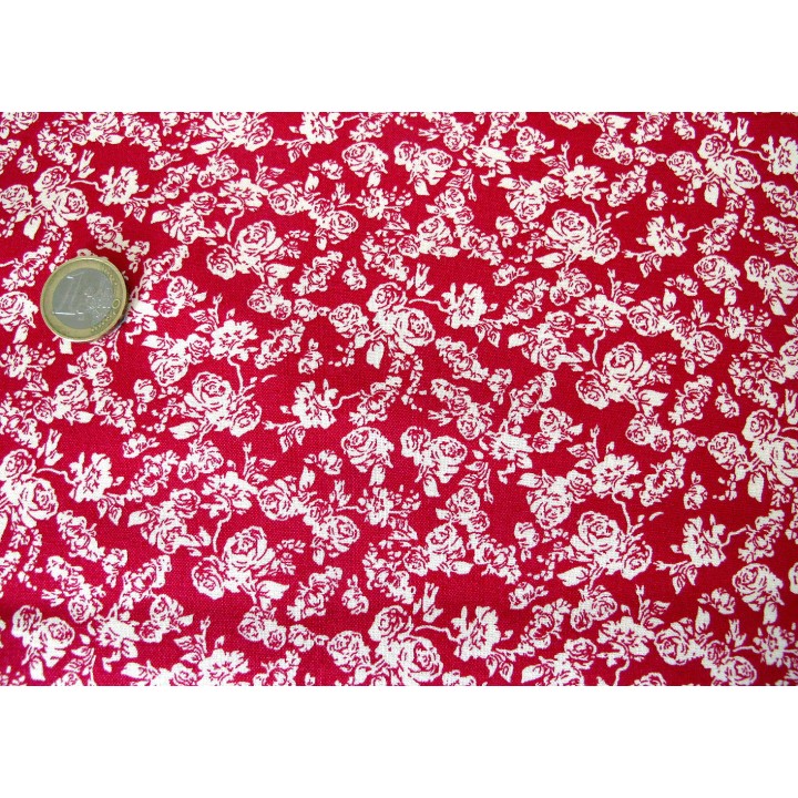 Baumwollstoff Rosen rot weiß Blumen Baumwolle