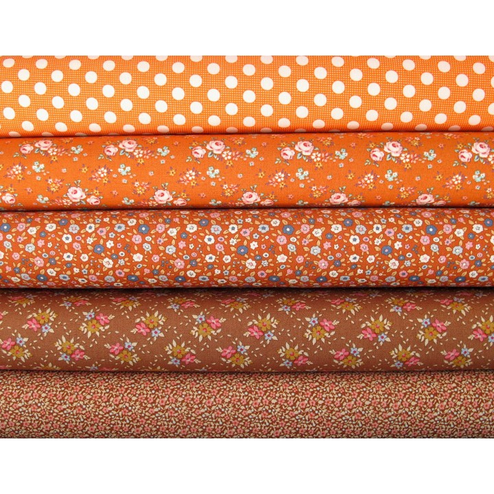 Tilda Stoffpaket orange Herbst Stoffe Blumen Rosen Punkte 75049