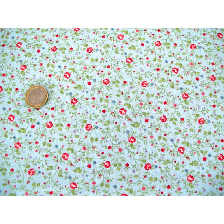 Patchworkstoff Rosen Blumen Baumwolle Stoff Röschen blau Ellie