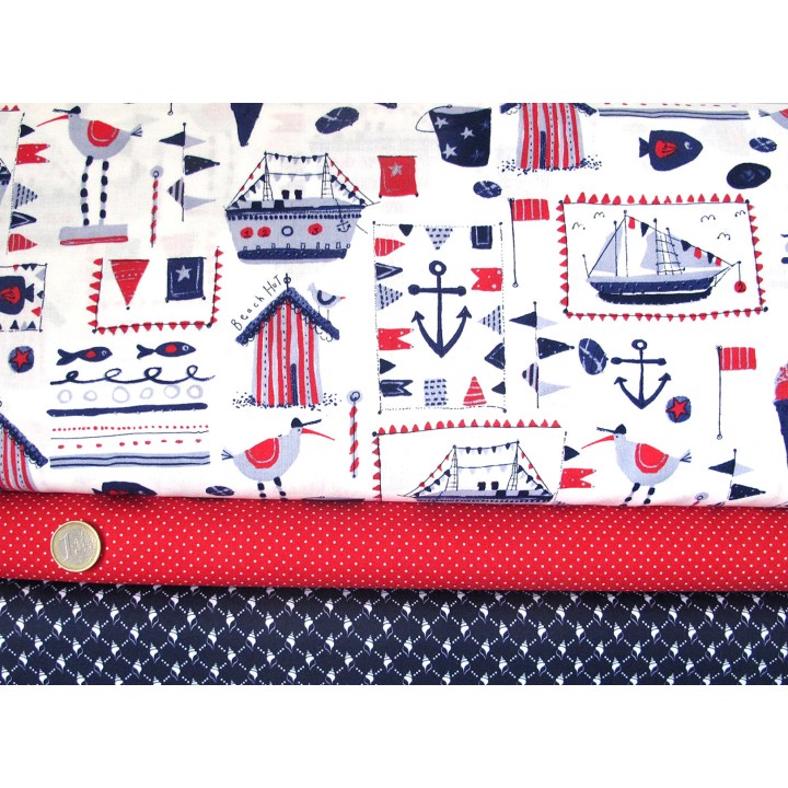 Stoffpaket blau rot maritim 73009