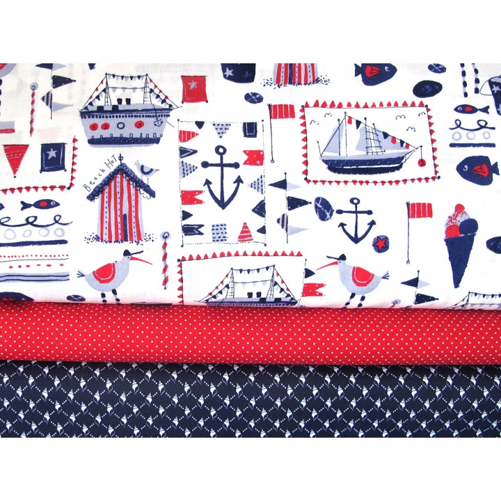 Stoffpaket blau rot maritim 73009