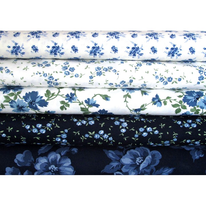 Patchwork Stoffpaket Blumen Rosen Stoff Baumwolle blau 75029