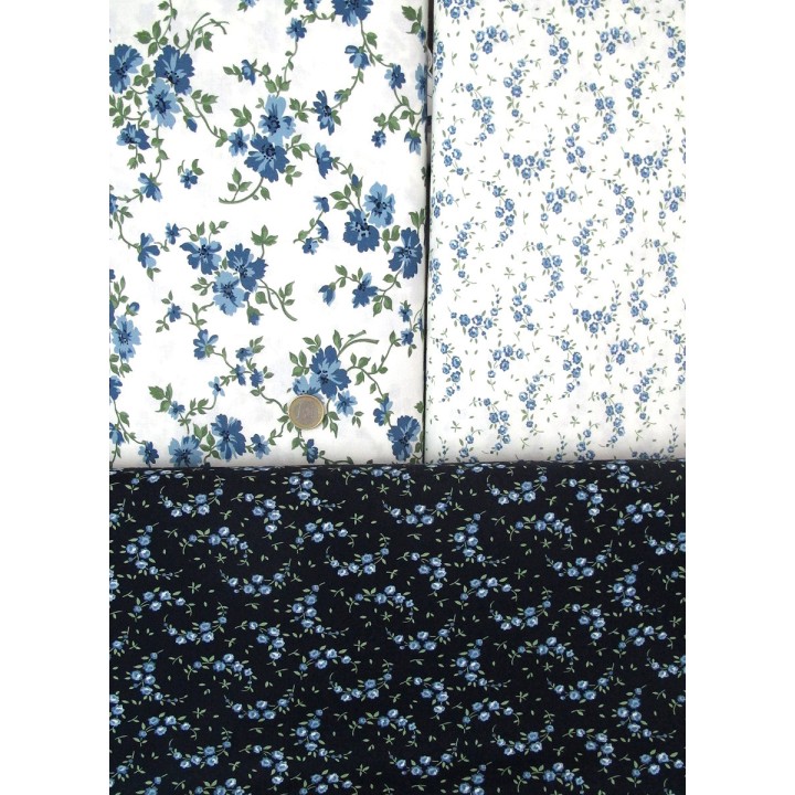 Patchwork Stoffpaket Blumen Rosen Stoff Baumwolle blau 75029