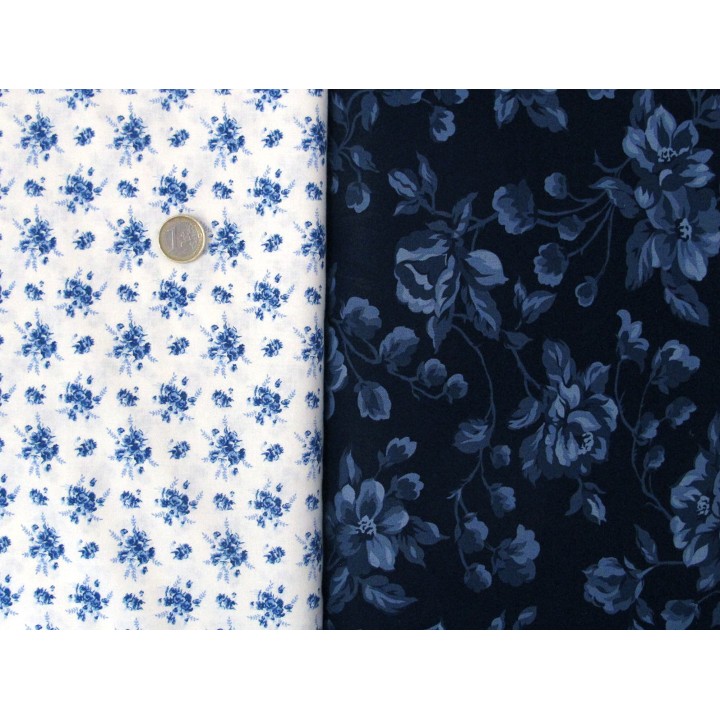 Patchwork Stoffpaket Blumen Rosen Stoff Baumwolle blau 75029