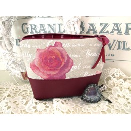 Kosmetiktasche Rose rot Leder Canvas Schminktasche Etui