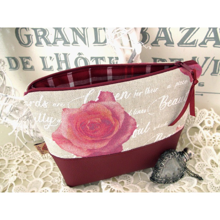 Kosmetiktasche Rose rot Leder Canvas Schminktasche Etui