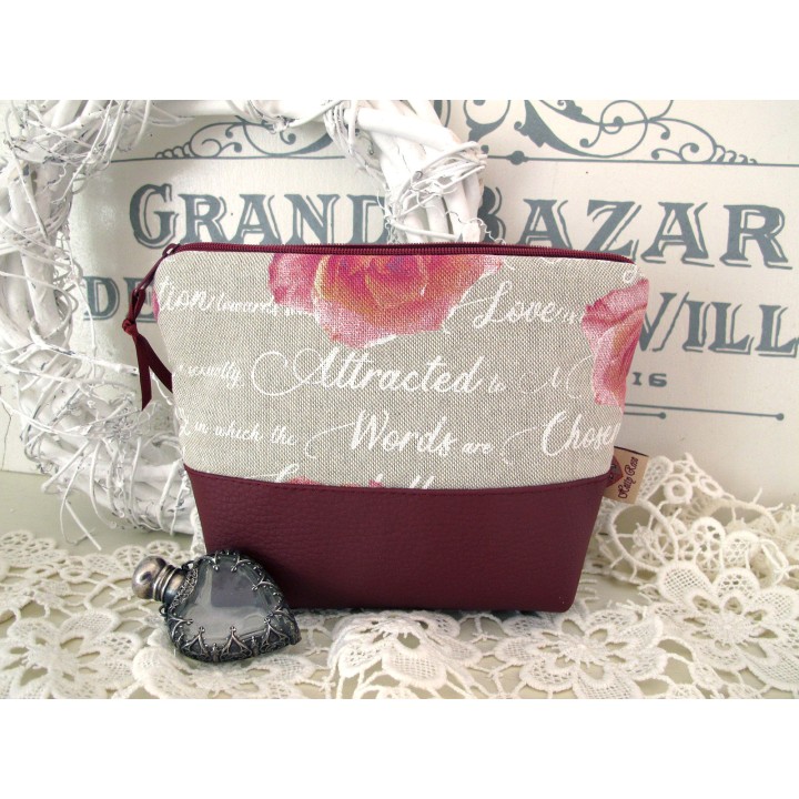 Kosmetiktasche Rose rot Leder Canvas Schminktasche Etui