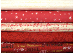 Stoffpaket Weihnachtstoffe Baumwolle Stoffe Noten Sterne Schrift Text Ornamente rot creme 75072
