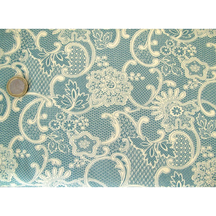 Patchworkstoff Baumwolle Blumen Spitze Stoff Lydia´s Lace blau 