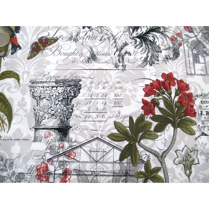 Quiltstoff Baumwolle Blumen Schmetterlinge Vögel Schrift Gebäude Text Stoff Favorites Collages Blumen Vögel