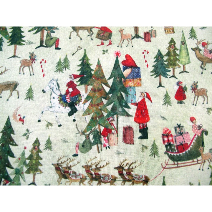 Stoff Weihnachten Baumwolle Silke Leffler acufactum Nikolaus Engel Tannen Rentiere