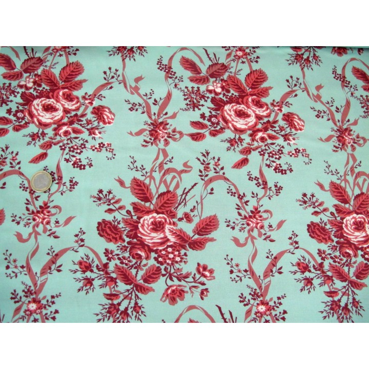 Rosenstoff Baumwolle Blumen Stoff Rue Floriane Patchworkstoff
