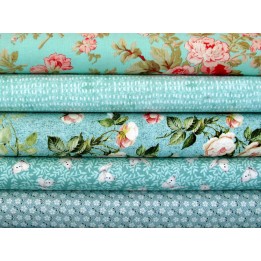 Patchwork Stoffpaket Blumen Rosen Schmetterlinge Baumwollstoffe türkis 75068