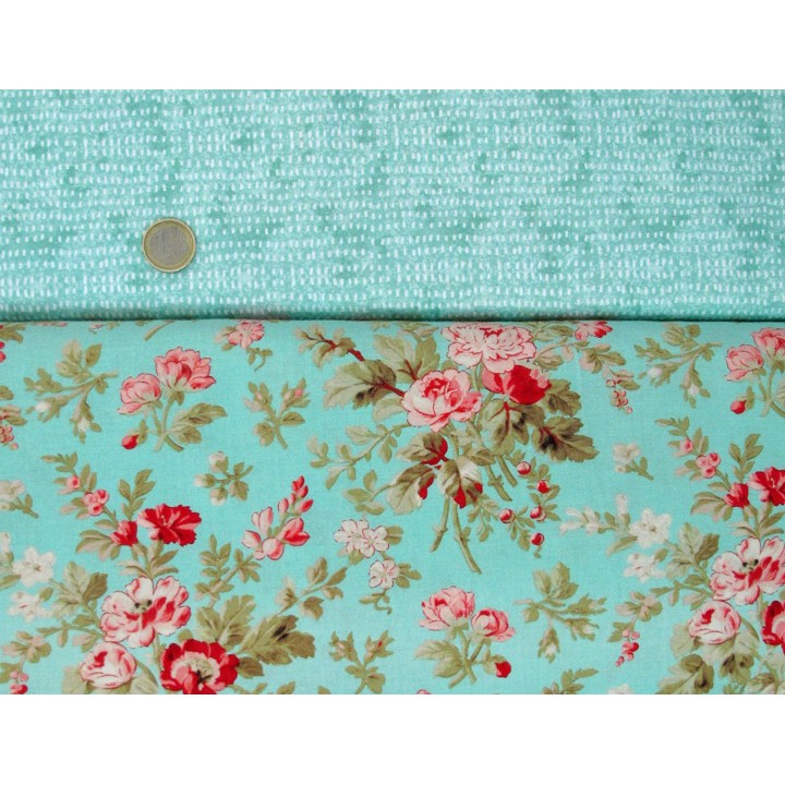 Patchwork Stoffpaket Blumen Rosen Schmetterlinge Baumwollstoffe türkis 75068
