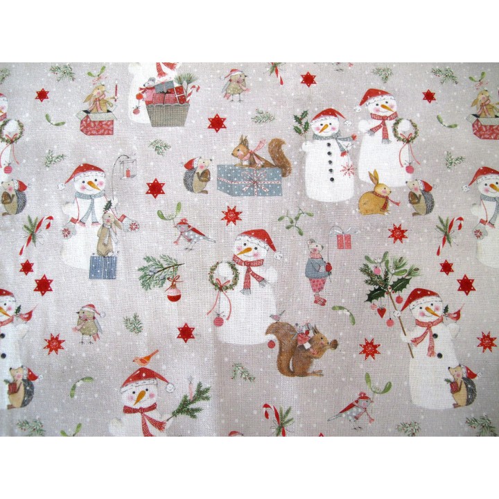 Stoff Weihnachten Baumwolle Eichhörnchen Hase Vogel Schneeflocken Schneemann acufactum Kerstin Heß