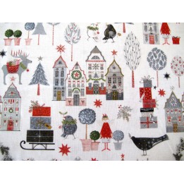 Baumwollstoff Weihnachten Kerstin Heß Baumwolle Winter schwedisch Häuser Vögel Rentier acufactum
