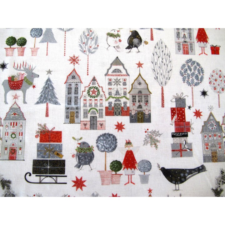 Baumwollstoff Weihnachten Kerstin Heß Baumwolle Winter schwedisch Häuser Vögel Rentier acufactum