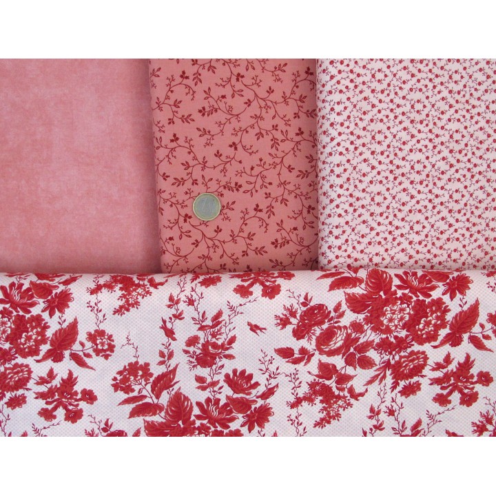 Patchwork Stoffpaket Rosenstoffe rosa Baumwollstoffe Blumenstoffe 77017