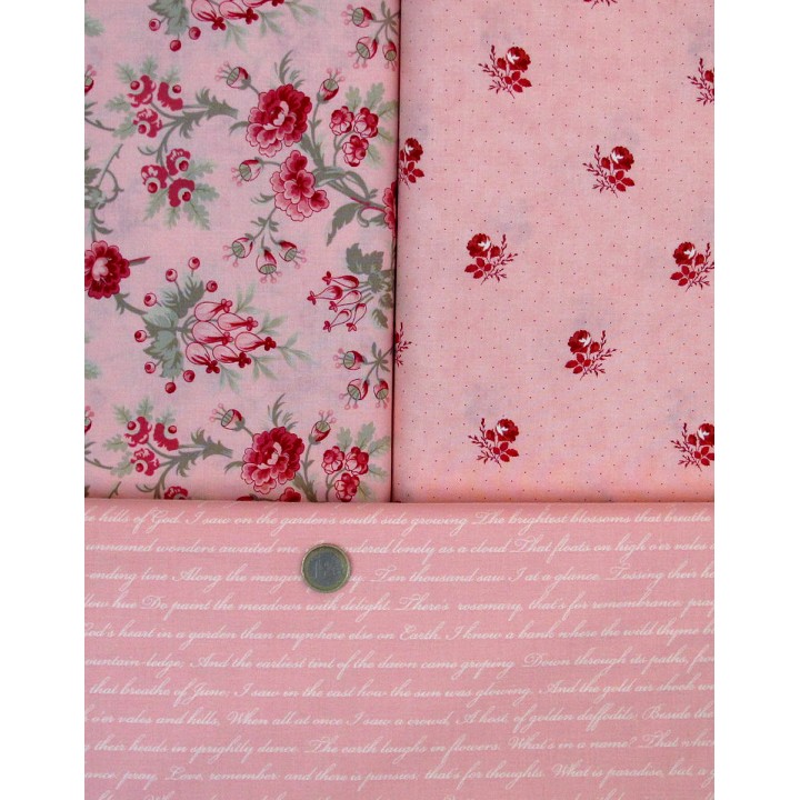 Patchwork Stoffpaket Rosenstoffe rosa Baumwollstoffe Blumenstoffe 77017