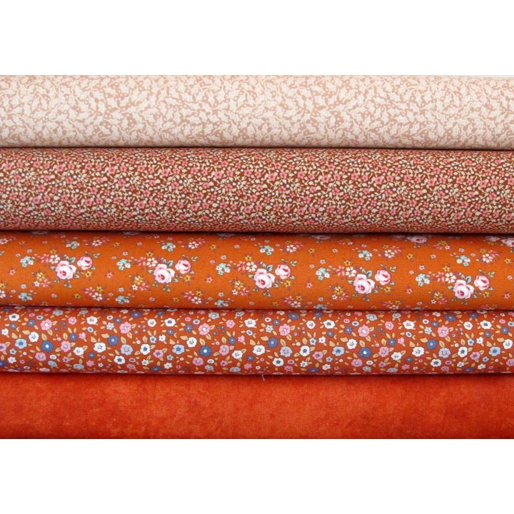 Patchwork Stoffpaket Baumwolle Blumen Rosen Blätter Tilda orange Herbst rost 75006