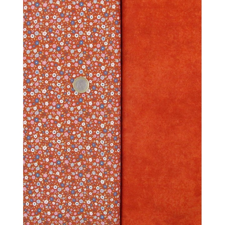 Patchwork Stoffpaket Baumwolle Blumen Rosen Blätter Tilda orange Herbst rost 75006