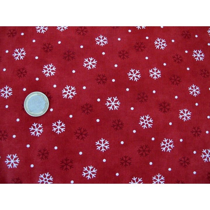 Weihnachtsstoff Patchwork Baumwolle Eiskristalle Schneeflocken Moda rot Stoff Woodland Winter
