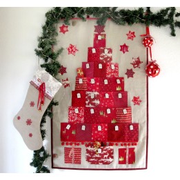 Adventskalender groß nachhaltig Weihnachten Baumwolle Leinen Tannenbaum rot natur