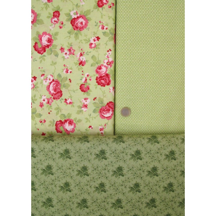 Patchwork Stoffpaket Blumen Rosen Baumwolle grün 75041
