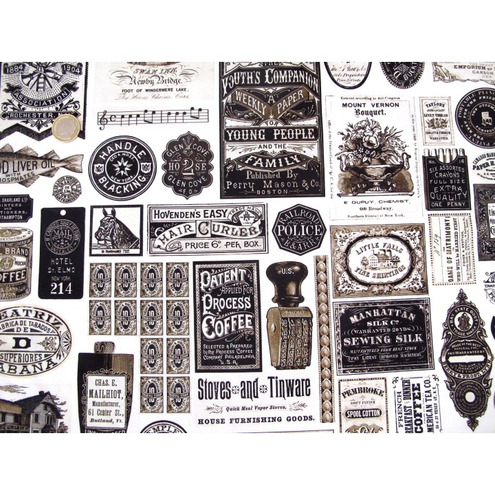 Patchworkstoff Sable Swan Label Schilder Junk Journal Baumwolle Stoff 