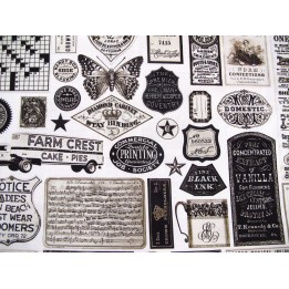 Patchworkstoff Sable Swan Label Schilder Junk Journal Baumwolle Stoff 