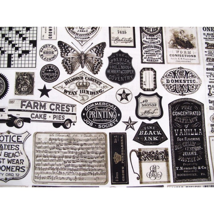 Patchworkstoff Sable Swan Label Schilder Junk Journal Baumwolle Stoff 