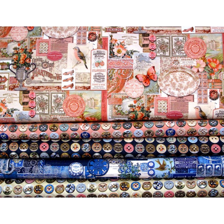 Patchwork Stoffpaket Baumwolle Stoffe Junk Journal Knöpfe Label 75058