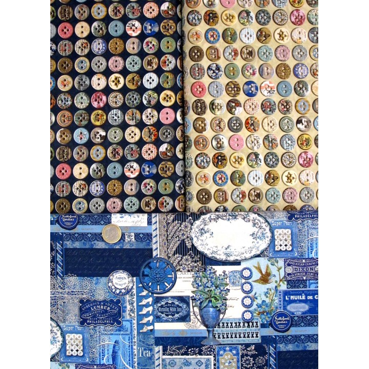 Patchwork Stoffpaket Baumwolle Stoffe Junk Journal Knöpfe Label 75058
