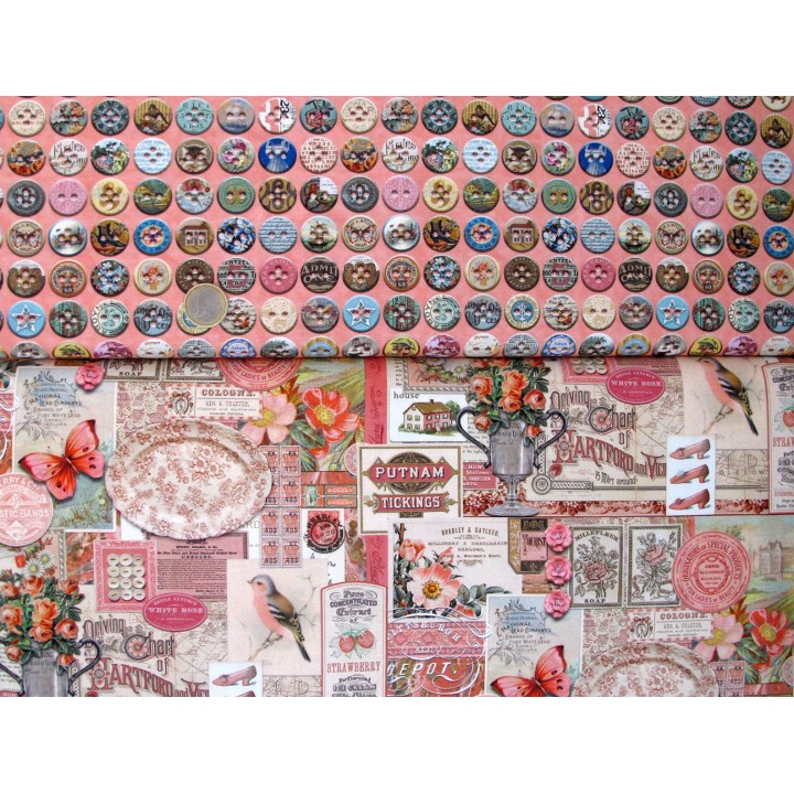 Patchwork Stoffpaket Baumwolle Stoffe Junk Journal Knöpfe Label 75058