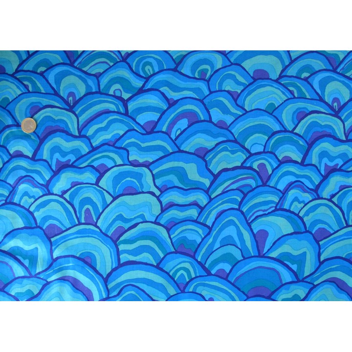 Patchworkstoff blau Kaffe Fassett Baumwolle Muscheln Wellen Stoff