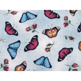 Fat Quarter Blumen Schmetterlinge hellblau Stoff Baumwolle Falter Motten