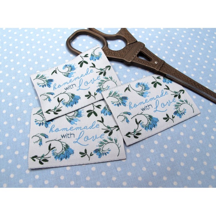 Label Web-Etiketten Aufnäher Patches Webetiketten acufactum Blumen blau
