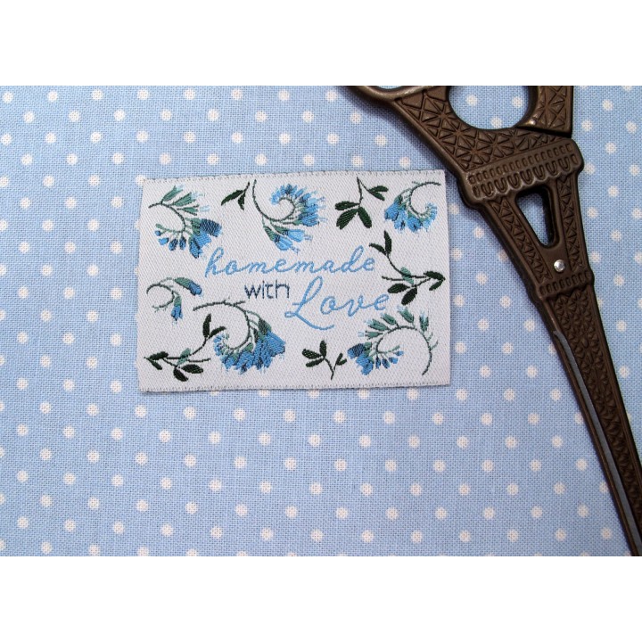 Label Web-Etiketten Aufnäher Patches Webetiketten acufactum Blumen blau