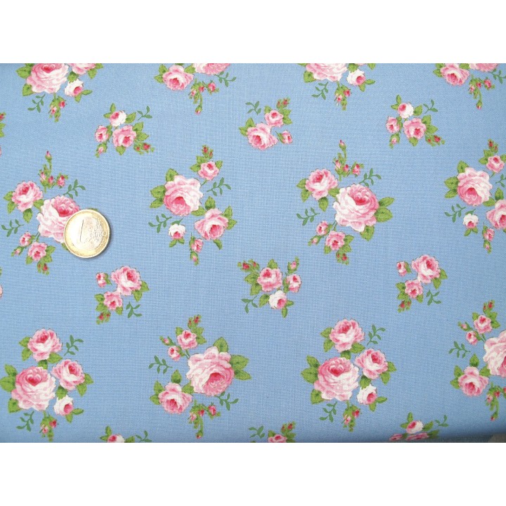 Tilda Stoff Rosen blau Patchworkstoff Baumwolle Blumen Sunday Brunch