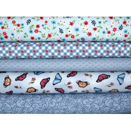 Patchwork Stoffpaket blau Blumen Sschmetterlinge Ranken Stoffe Baumwollstoff Baumwolle
