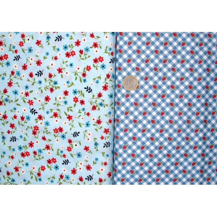 Patchwork Stoffpaket blau Blumen Sschmetterlinge Ranken Stoffe Baumwollstoff Baumwolle