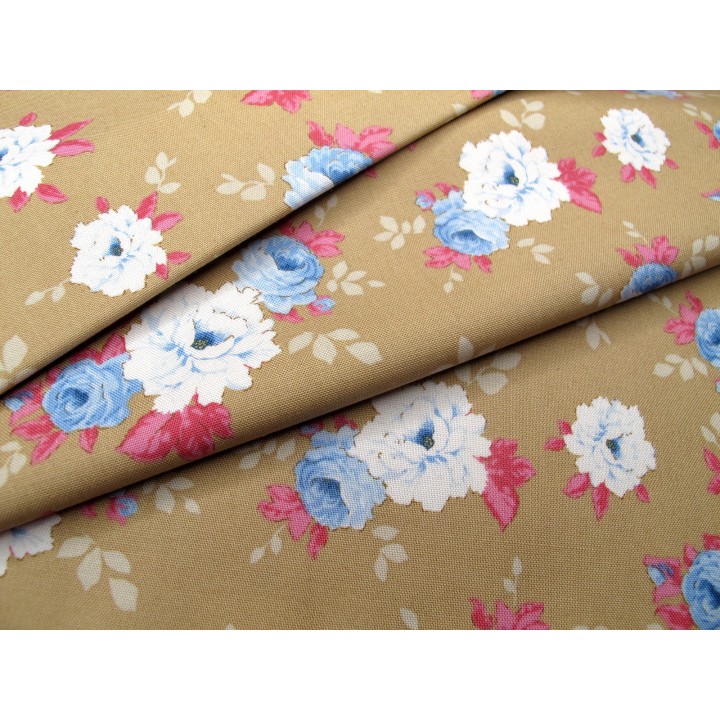 Tilda Stoffe Rosen Blumen Baumwolle Patchwork Quilten Sunday Brunch blau ocker