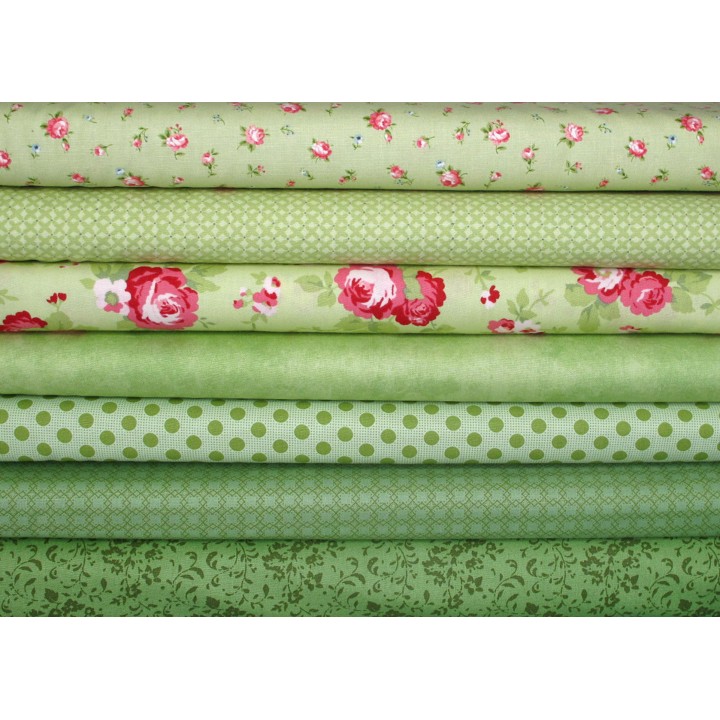 Patchwork Stoffpaket Baumwolle Rosen Punkte Blumen grün Stoff